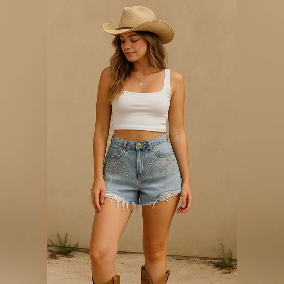 sparkly Blank NYC Blue Jean Shorts with Rhinestone Embellishments - Picture 8 of 8